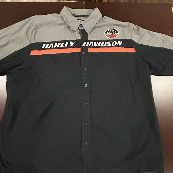 Harley Davidson Shirt 3XL H-D Racing Performance Button Up Short Sleeve Spellout - Picture 1 of 10